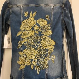 LuLaRoe Denim Jacket with Yellow Roses NWT
